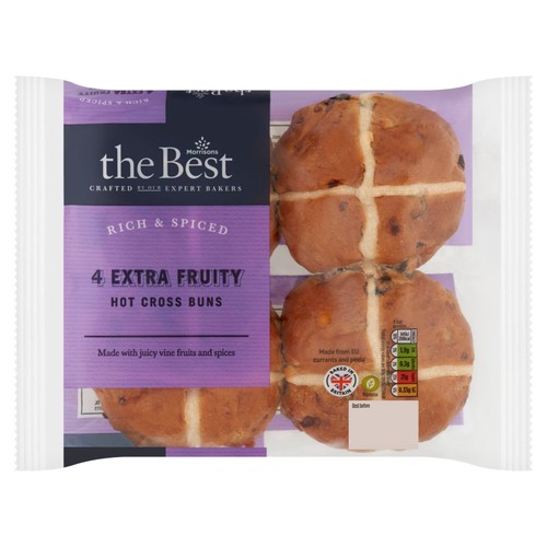 Morrisons The Best Extra Fruity Hot Cross Buns 4 Pack