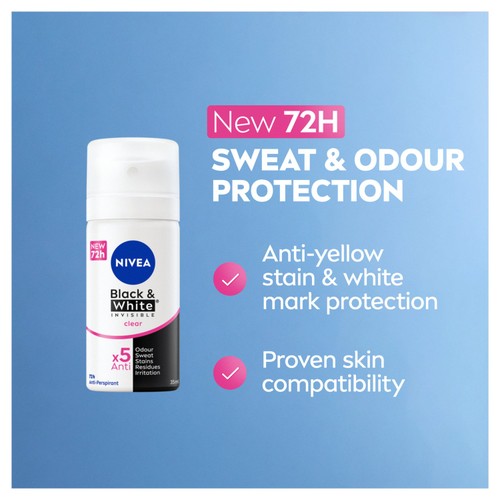 NIVEA Black & White Original 72h Anti-Perspirant Deodorant Travel Spray thumbnail 6