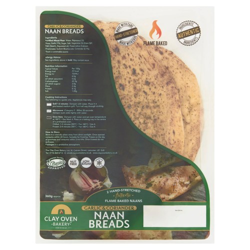 The Clay Oven Bakery Garlic & Coriander Naan Bread 2 Pack