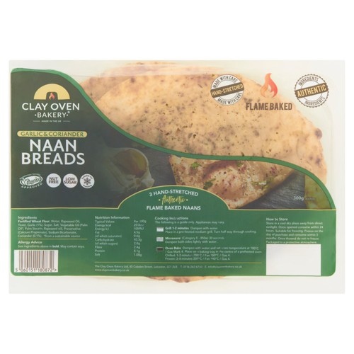 The Clay Oven Bakery Garlic & Coriander Naan Breads 3 pack