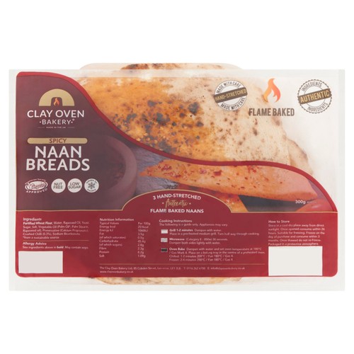 The Clay Oven Bakery Spicy Naan Bread 3 pack