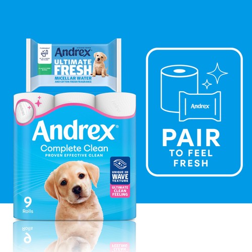 Andrex Complete Clean Toilet Tissue 9 Pack thumbnail 3