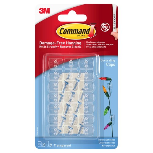 Command Clear Decorating Clips with Clear Strips 20Pk