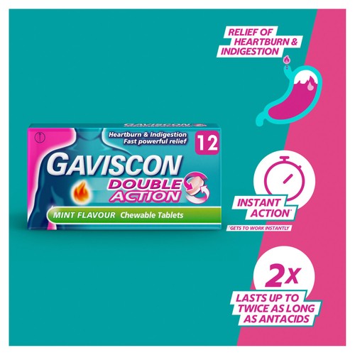 Gaviscon Double Action Heartburn & Indigestion Mint Flavour Tablets thumbnail 2