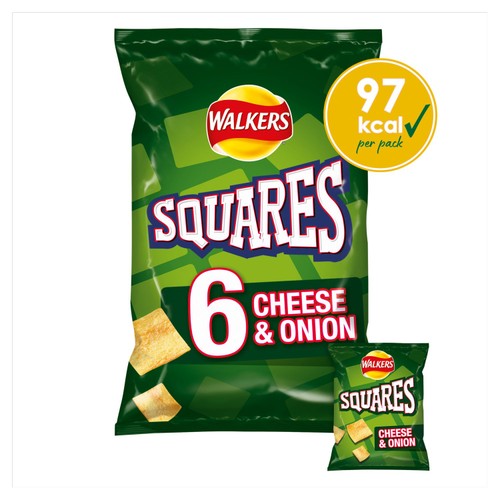 Walkers Squares Cheese & Onion Multipack Snacks Crisps 6x22g