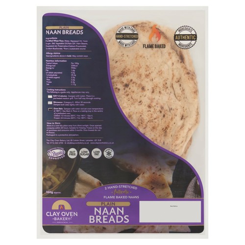 The Clay Oven Bakery Plain Naan Bread 2 pack