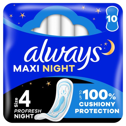 Always Maxi Profresh Night Sanitary Towels (Size 4) 10 Pads