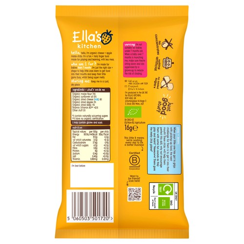 Ella's Kitchen Cheese and Apple Melty Sticks Baby Snack 7+ Months  thumbnail 2