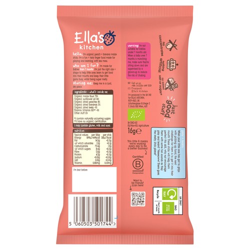 Ella's Kitchen Peach and Banana Melty Sticks Baby Snack 7+ Months thumbnail 2