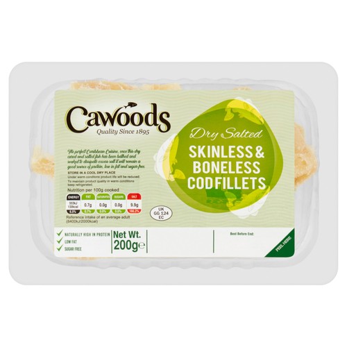 Dry Salted Skinless & Boneless Cod Fillets 200g