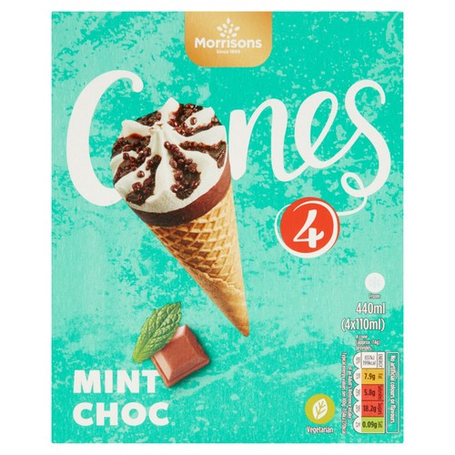 Morrisons 4 Mint Chocolate Ice Cream Cones