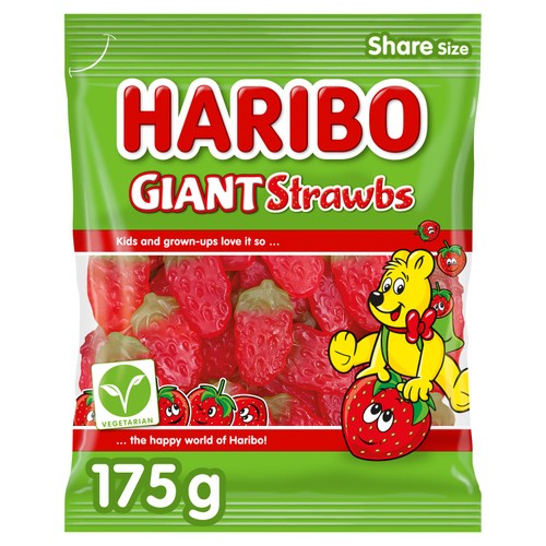 Haribo Giant Strawbs Vegetarian Sweets Share Bag 175g