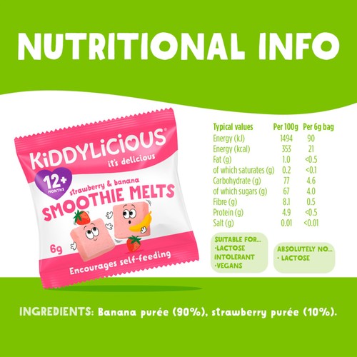 Kiddylicious Strawberry & Banana Smoothie Melts Baby Snacks thumbnail 2
