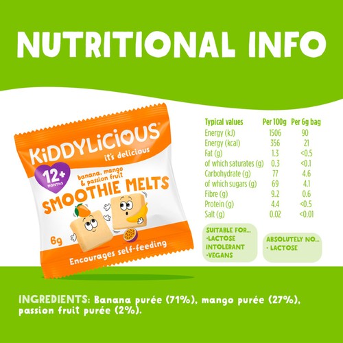 Kiddylicious Banana, Mango & Passion Fruit Smoothie Melts 12+ Months 4 x 6g thumbnail 4