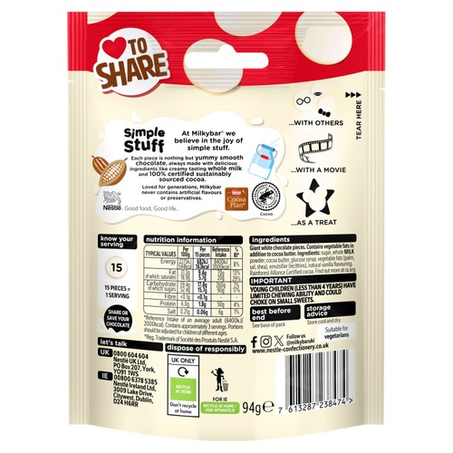 Milkybar White Chocolate Giant Buttons Sharing Pouch thumbnail 3