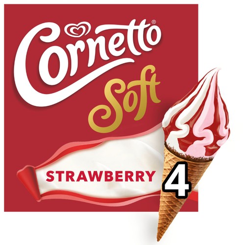 Cornetto Soft Strawberry & Vanilla Ice Cream Cones 4 x 140ml