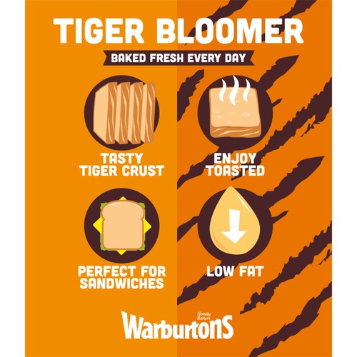 Warburtons Tiger Bloomer White Bread   600g thumbnail 2