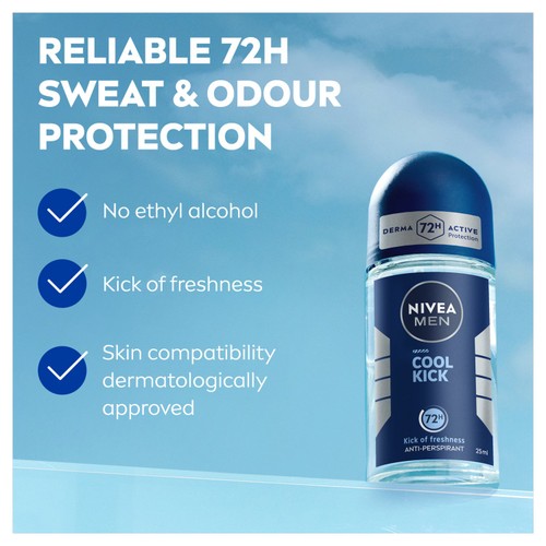 NIVEA MEN Cool Kick 72h Anti-Perspirant Deodorant Roll-On thumbnail 3