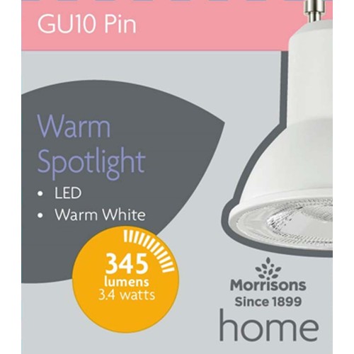 Morrisons LED Gu10 3.4W Warm White 2700K Light bulbs