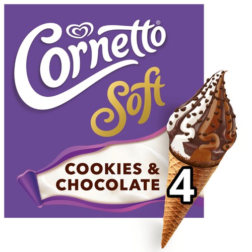 Cornetto Soft Cookies & Chocolate Ice Cream Cones 4 x 140ml