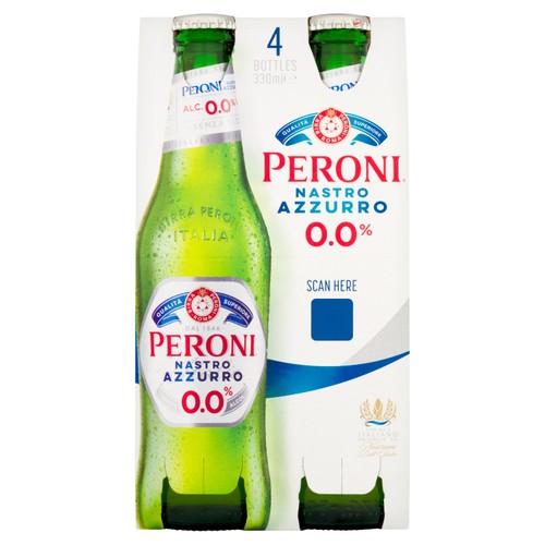 Peroni Nastro Azzurro Alcohol Free 0% Beer Lager Bottles 4x330ml thumbnail 2