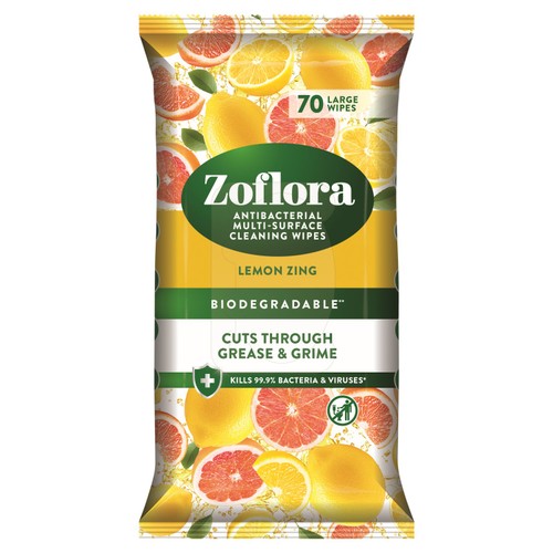 Zoflora Antibacterial Cleaning Wipes Lemon Zing 70 Large Wipes thumbnail 2