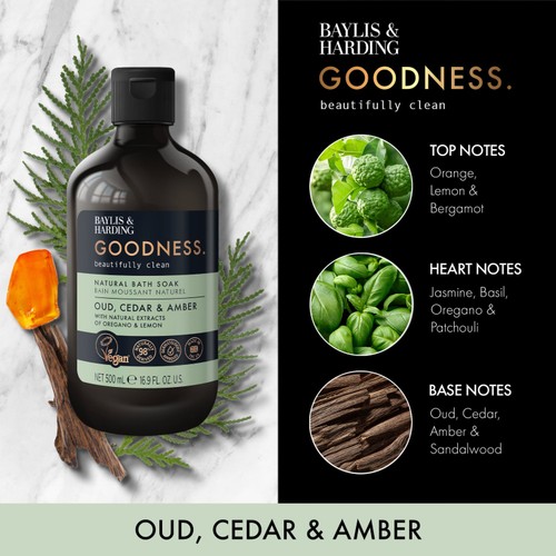 Baylis & Harding Goodness Oud, Cedar & Amber Bath Soak 500ml thumbnail 2