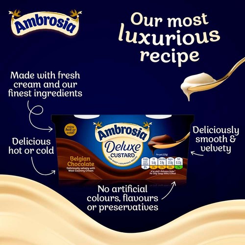 Ambrosia Deluxe Belgian Chocolate Custard Dessert Snack Pots 2 x 120g thumbnail 4