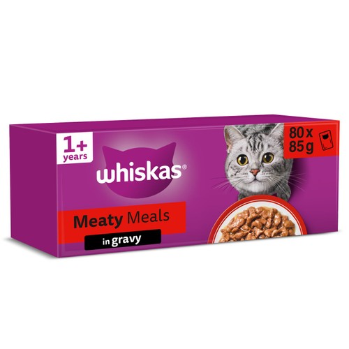 Whiskas 1+ Meaty Meals Adult Wet Cat Food Pouches in Gravy 