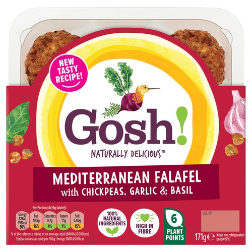 Gosh! Mediterranean Falafel made with chunky chickpeas onion spices & herbs