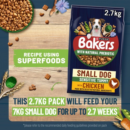 Bakers Small Dog Sensitive Tummy Chicken Dry Dog Food   2.7kg thumbnail 2