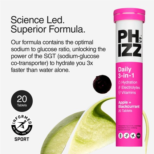 Phizz Apple & Blackcurrant 3-In-1 Effervescent 20 Tablets thumbnail 5
