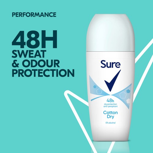 Sure Women Antiperspirant Deodorant Roll On Essential Cotton Dry 50ml thumbnail 2