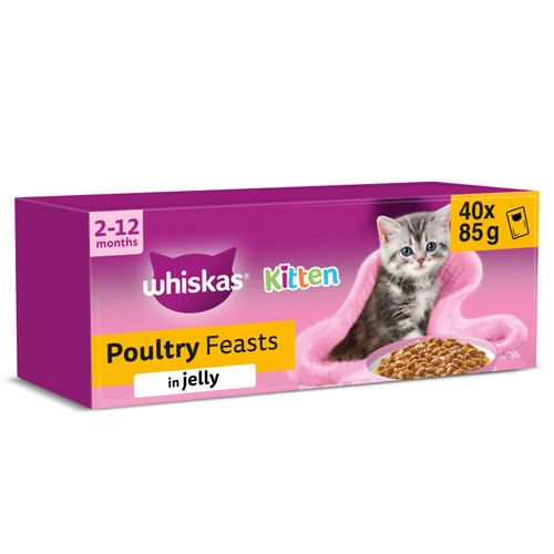 Whiskas Kitten 2-12mths Wet Cat Food Pouches Poultry Feasts in Jelly