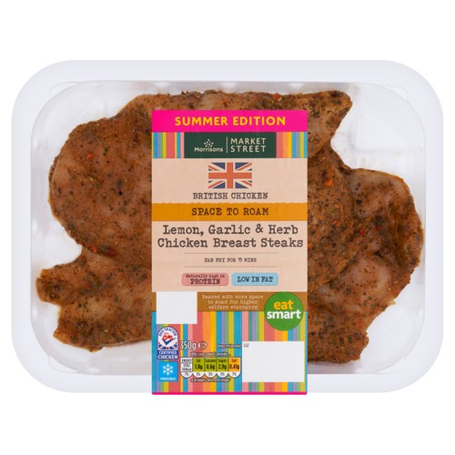Morrisons BBQ Lemon,Garlic & Herb British Chicken Breast Steaks 350g