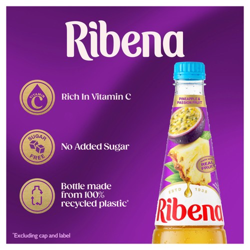 Ribena Pineapple and Passion Fruit Squash No Added Sugar 850ml thumbnail 2