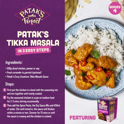 Patak's Tikka Masala Curry Creations Indian Curry Sauce Meal Kit 160g thumbnail 3