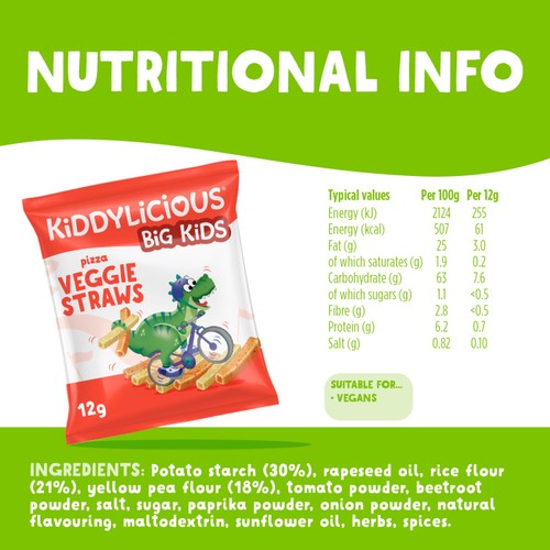 Kiddylicious Pizza Flavoured Veggie Straws Kids Snacks thumbnail 3