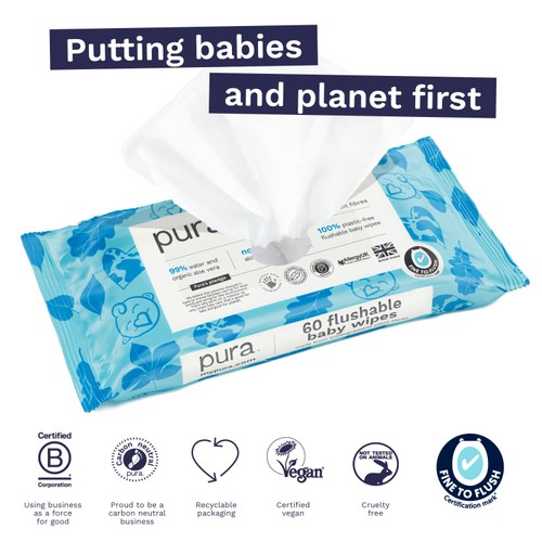 Pura Plastic Free Flushable Baby Wipes thumbnail 2