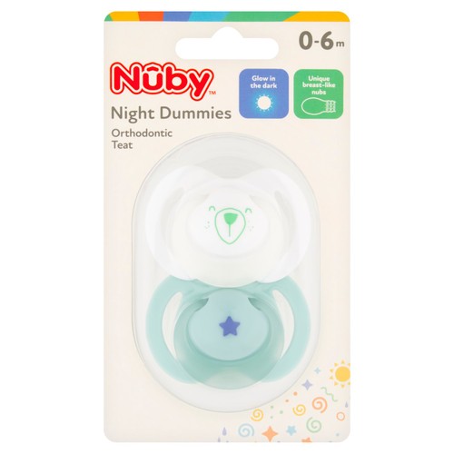 Nuby Mixed Colour Night Soothers 0-6 Month