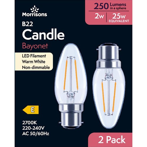 Morrisons LED Filament Candle 250 Lumens Bc 2w