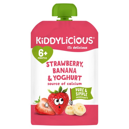 Kiddylicious Strawberry, Banana & Yoghurt Pouch Snack Baby Food 6+ months