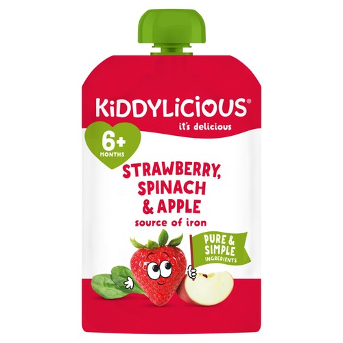 Kiddylicious Strawberry, Spinach & Apple Pouch Snack Baby Food 6+ months