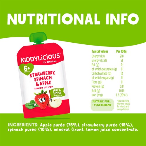 Kiddylicious Strawberry, Spinach & Apple Pouch  thumbnail 2