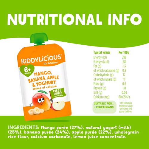 Kiddylicious Mango, Apple & Banana Yoghurt Pouch  thumbnail 2