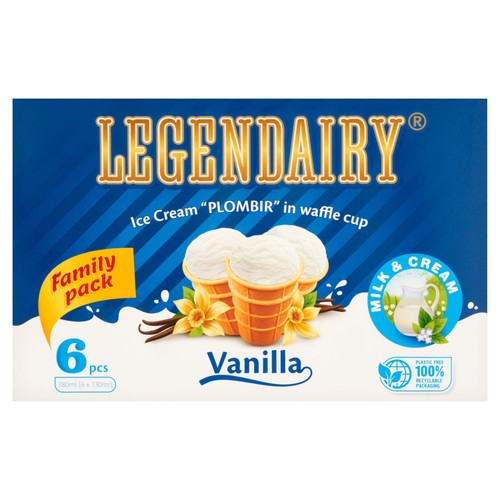 Legendairy Vanilla Ice Cream Plombir In Waffle Cup 6 x 130ml