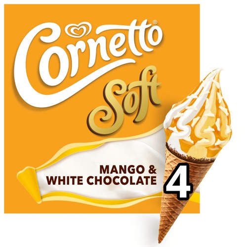 Cornetto Soft Mango & White Chocolate Ice Cream Cones 4 x 140ml