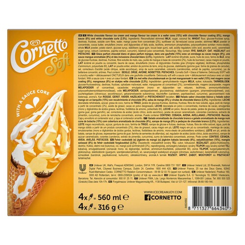 Cornetto Soft Mango & White Chocolate Ice Cream Cones 4 x 140ml thumbnail 5