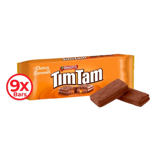 Arnotts Tim Tam Chewy Caramel Milk Chocolatey Biscuits 9 Pack