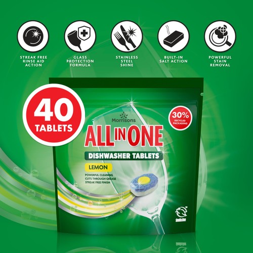 Morrisons All In One Lemon Dishwasher Tablets 40 Pack thumbnail 2